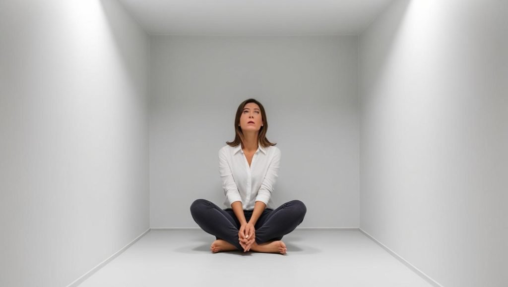 Donna in stanza piccola con claustrofobia - Questionario Claustrofobia