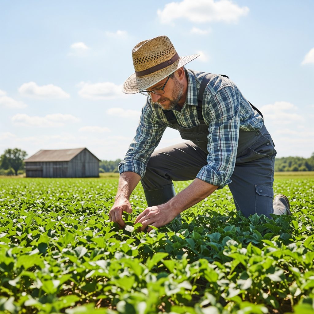 Rischio in agricoltura: Un agricoltore che esegue un'attività agricola con una postura ergonomicamente corretta