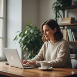 Legge 106 del 2025:Una donna lavoratrice, con un'espressione serena, che utilizza un laptop in modalità smart working da casa, con luce naturale che entra da una finestra.