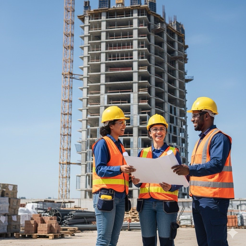Referto: Un gruppo di operai in sicurezza in un cantiere.