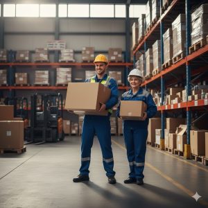 peso massimo sollevabile: Un uomo muscoloso di 25 anni e una donna di 55 anni (entrambi in abiti da lavoro) sono posizionati uno accanto all'altra. L'uomo solleva un peso simbolico di 25 kg, la donna un peso simbolico di 10 kg, a rappresentare la variazione del limite per età e sesso.