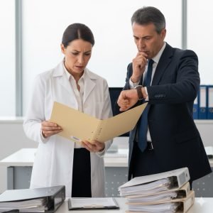 visita medica del lavoro in ritardo: Lavoratore con medico competente dopo una visita medica del lavoro in ritardo