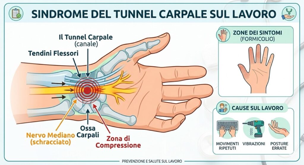 Tunnel Carpale:infografica semplice che faccia vedere dove avviene la problematica sulla mano